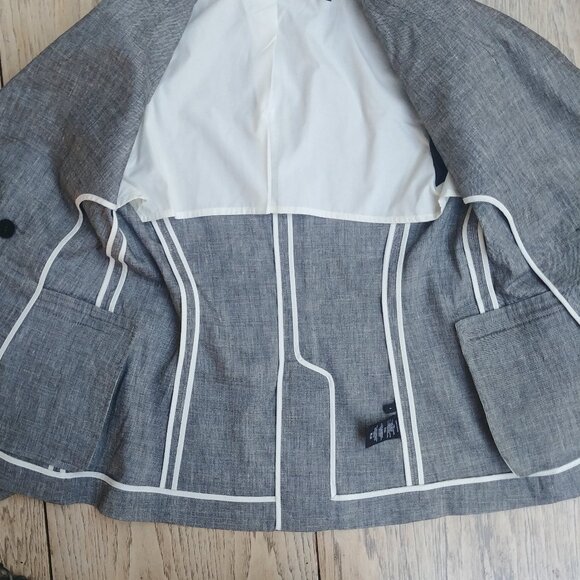 Theory size 4 linen blend double breasted blazer jacket lightweight gray - Picture 10 of 16